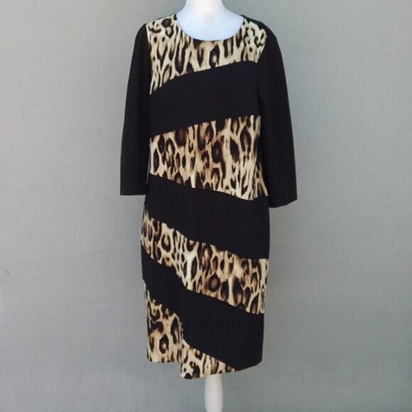 Chico's Womens 3/4 Sleeves Dress Size Large Knee Length Animal Print Black - Picture 2 of 6